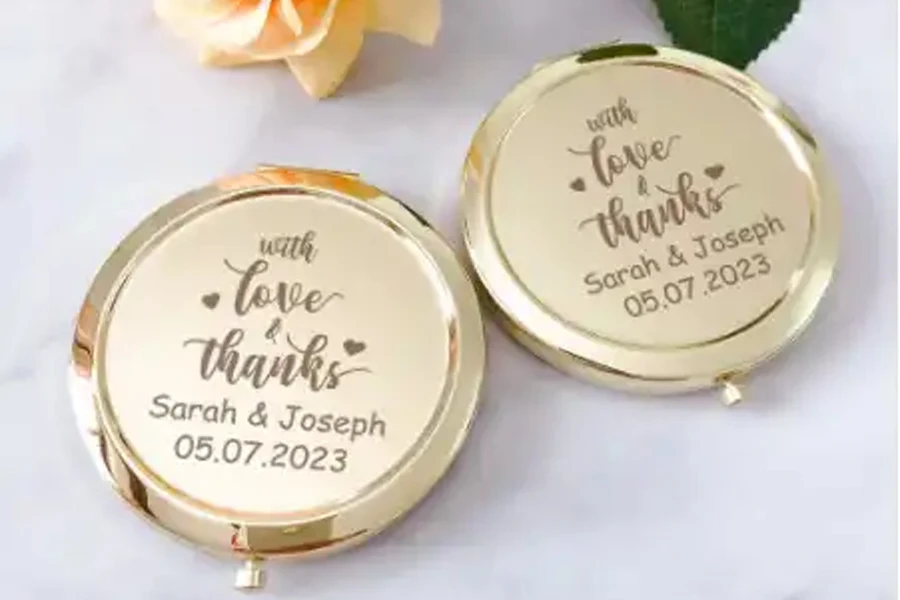 Personalized antique gold compact mirrors