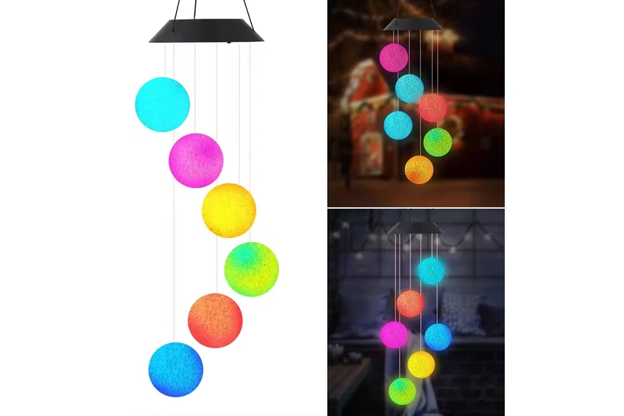 Plastic orb wind chimes with colored LED lights