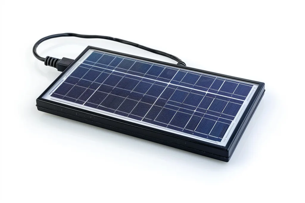 Product photo of solar panel with power cable