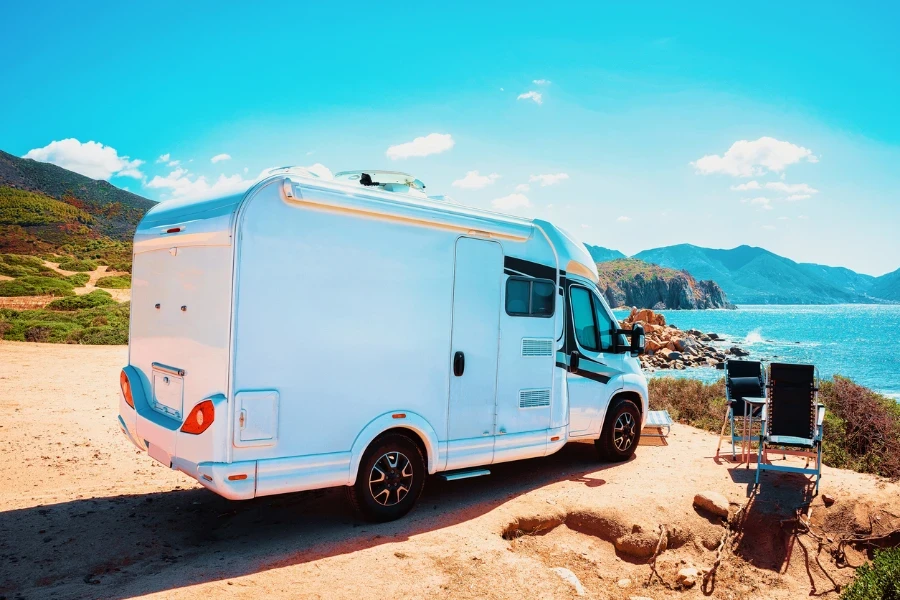 RV Camper Car at the Mediterranean Sea in Sardinia