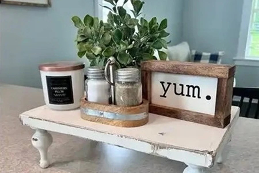 Rectangular whitewashed wooden table riser