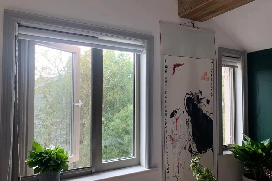 Roll-up mesh in aluminum window frames