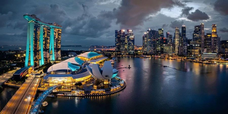 Singapore Cityscape at Night Twilight