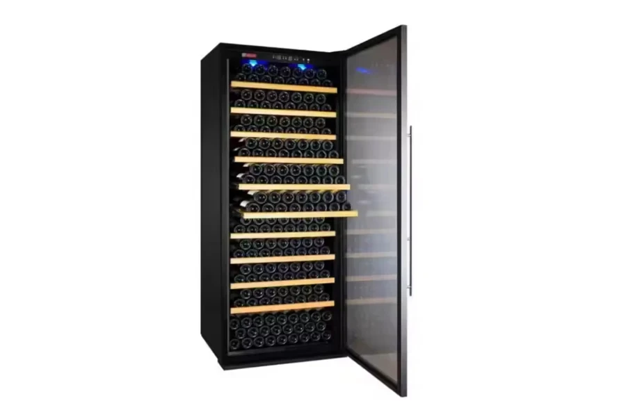 Single-zone 320-bottle wine cooler with beech wooden shelves