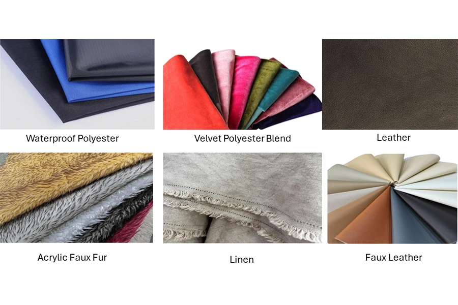 Six fabric samples used in bean bag covers