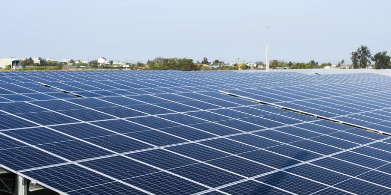 Solar panels in the power plant for renewable energy