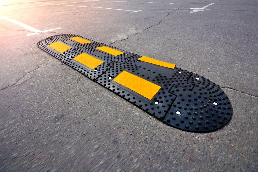 Speed bump on asphalt road