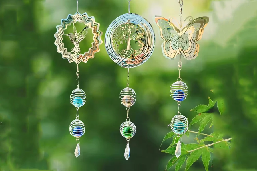 Stainless steel wind spinners with crystal balls