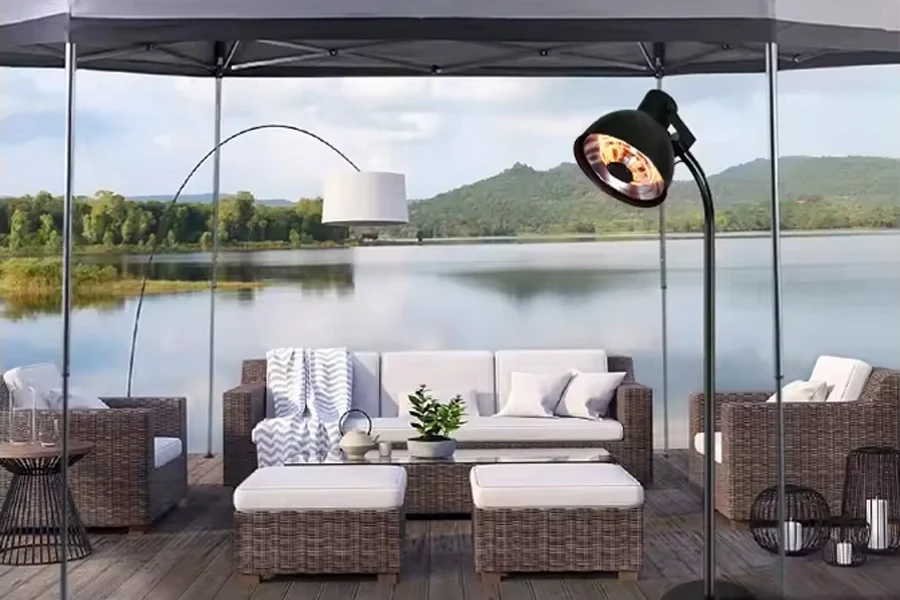 Tall freestanding halogen patio heater lamp