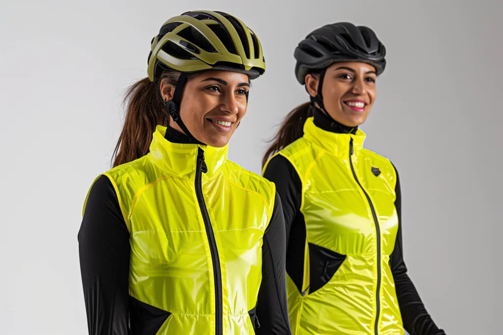 The new design of the women's chest vest is made from high visibility yellow with black accents
