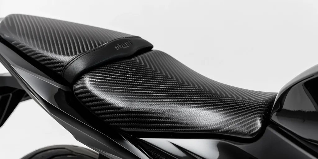 The seat cover is made of black carbon fiber fabric