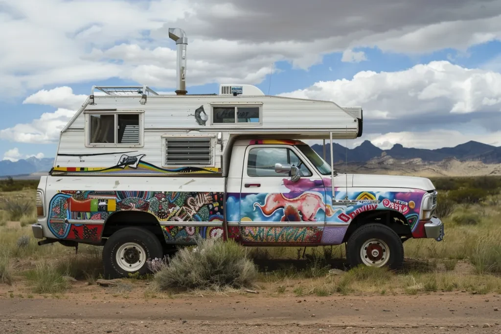 The truck was painted in the style of Banksy