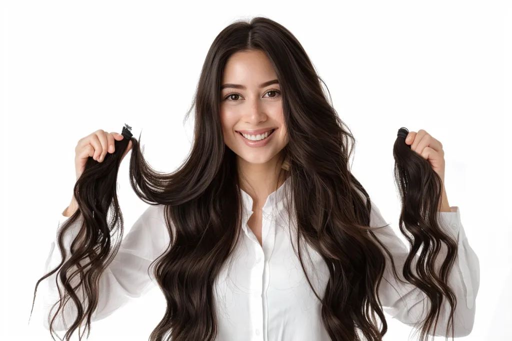These me realistic beautiful hair extensions have a dark brown color
