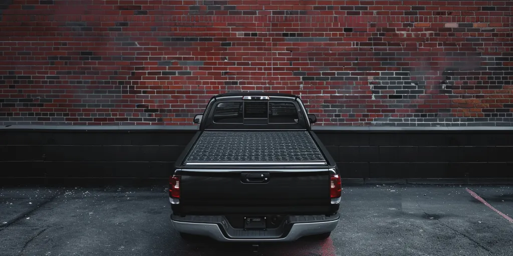 This is an black truck bed cover with the rear of it open