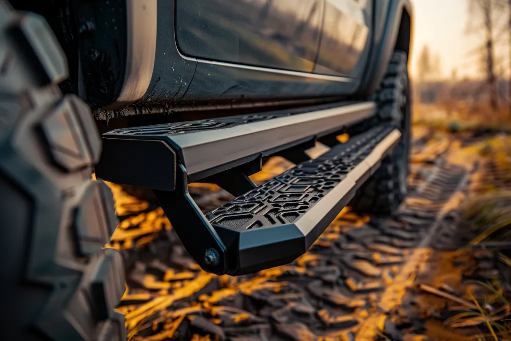 This is black running board for the side door of a truck