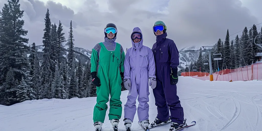 Three friends wearing snow gear at a ski resort