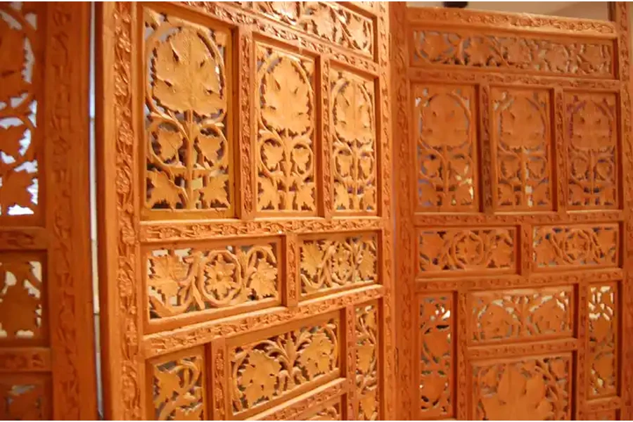 Three-piece paneled traditional wood room divider