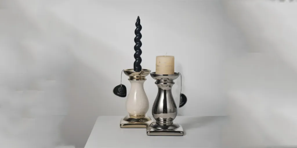 Traditional ceramic pillar candlestick holders