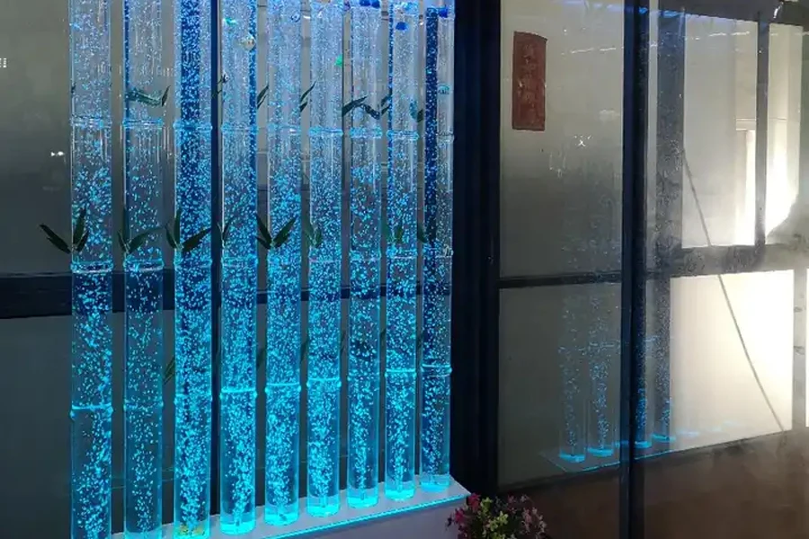 Transparent acrylic pipe screen with patterns and lights
