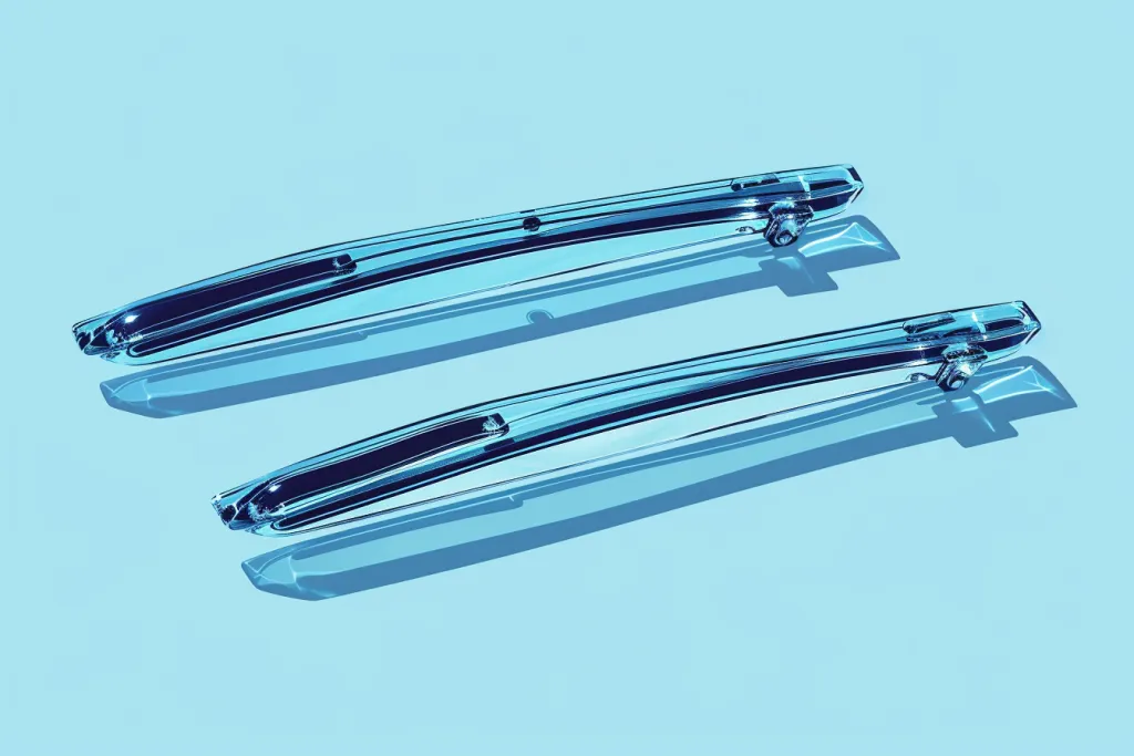 Two wiper blades for cars on a light blue background.