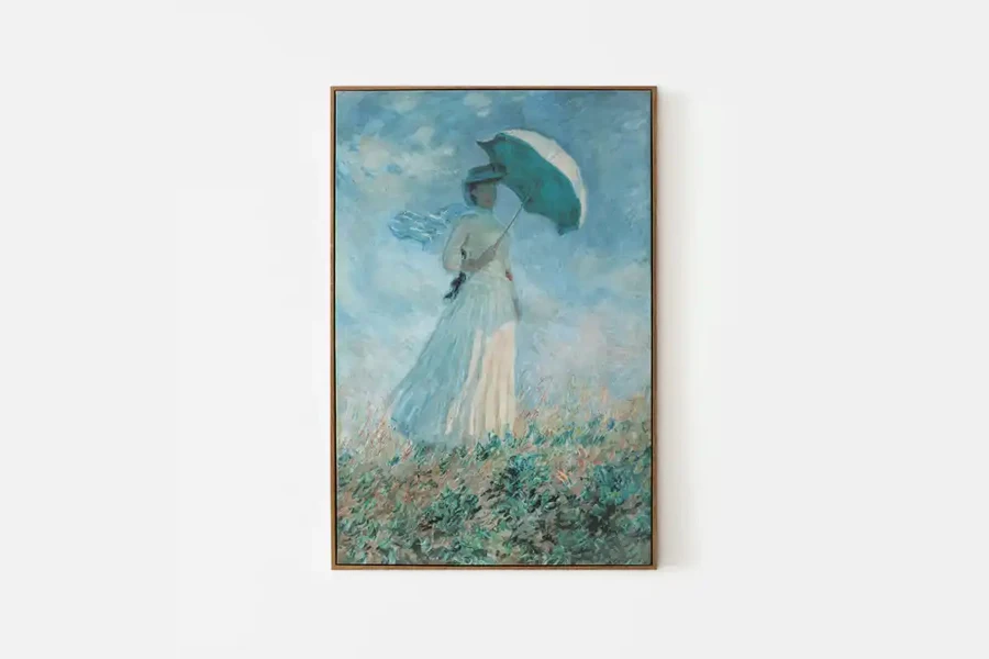 Vintage woman with parasol painting on canvas