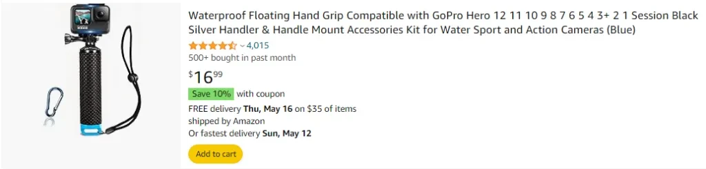 Waterproof Floating Hand Grip Compatible with GoPro