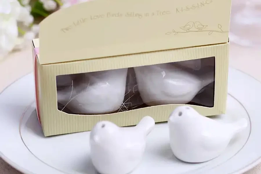 White porcelain love bird salt and pepper shakers