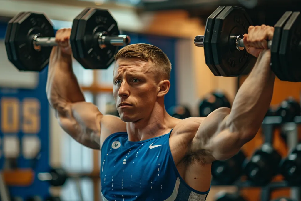 a man lifting weights while doing dumbbell curls