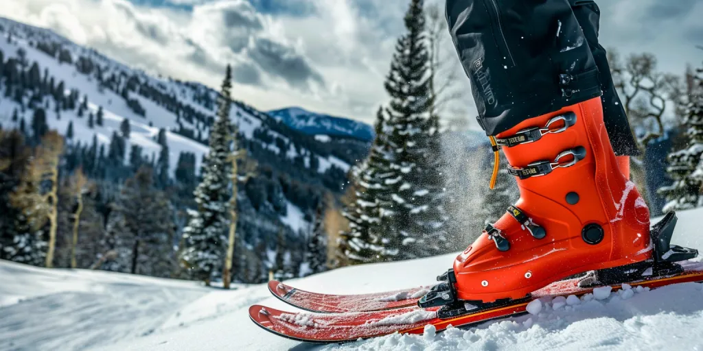a man wearing skis with orange boots