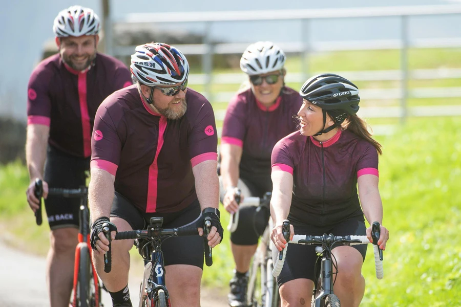 a team of cyclists with similar jerseys