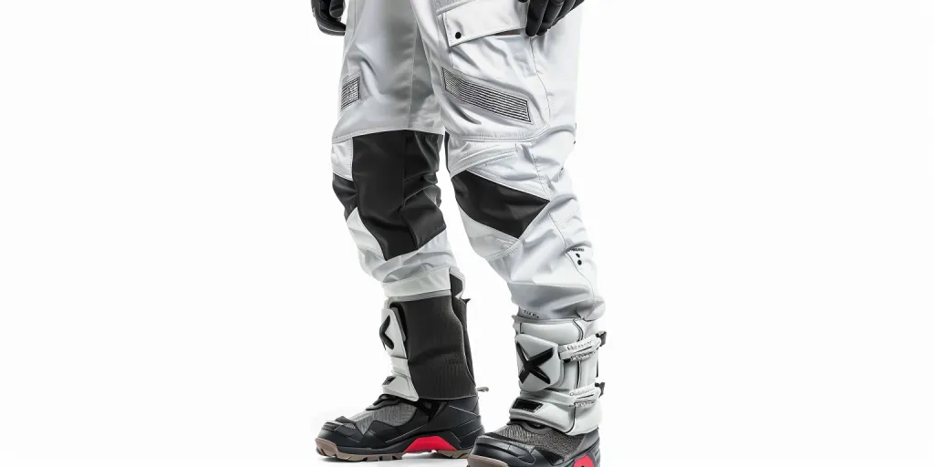 a white and grey overpant for motorcross with black accents