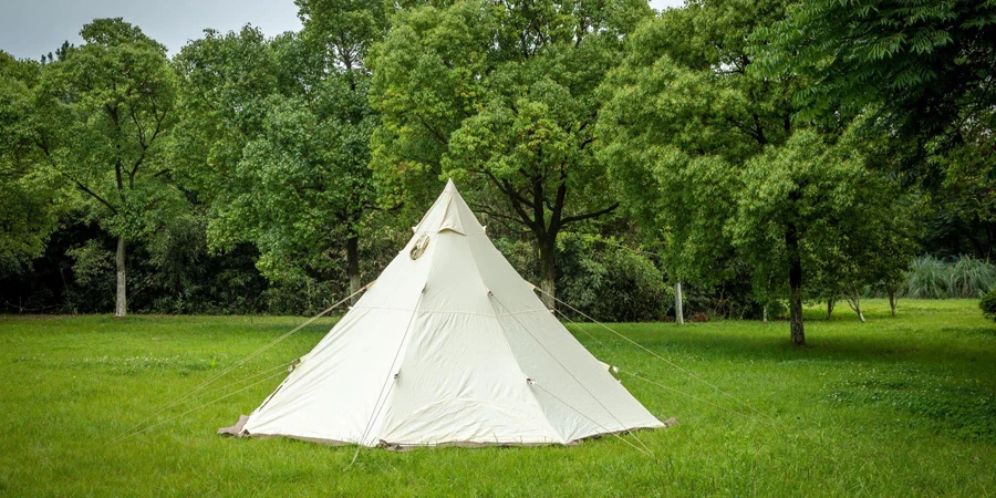 a white pyramid tent