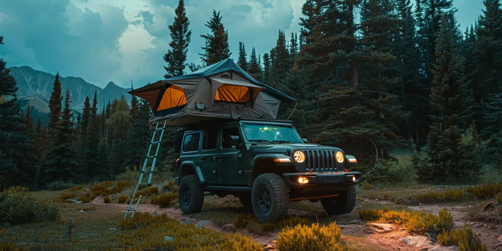 gladiator campers with roof tent, camping in colorado pine forest