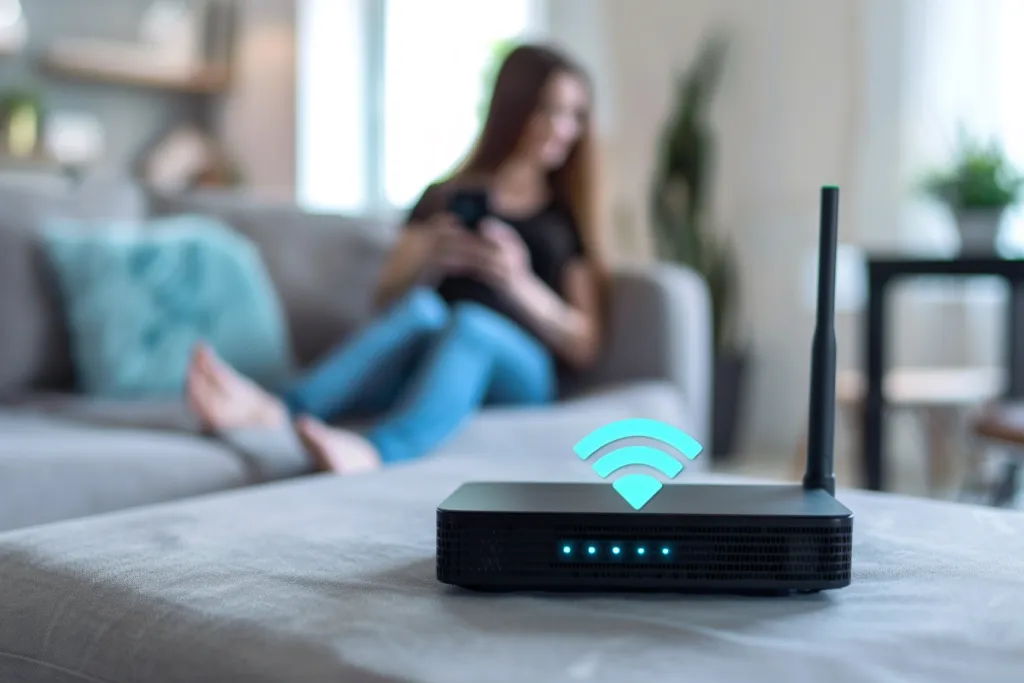 A black home internet router