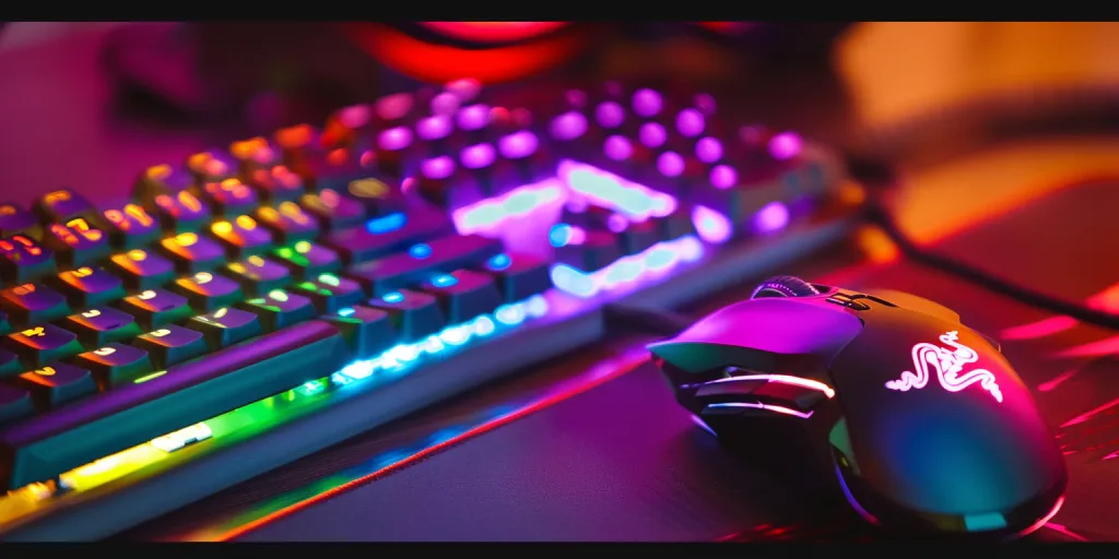 A gaming keyboard and mouse set with rainbow lighting
