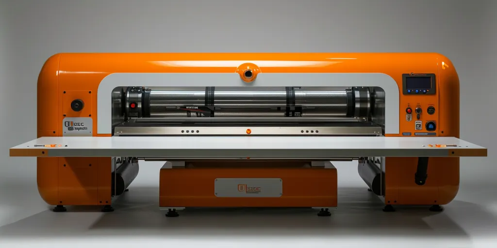 A heat press with an orange table top