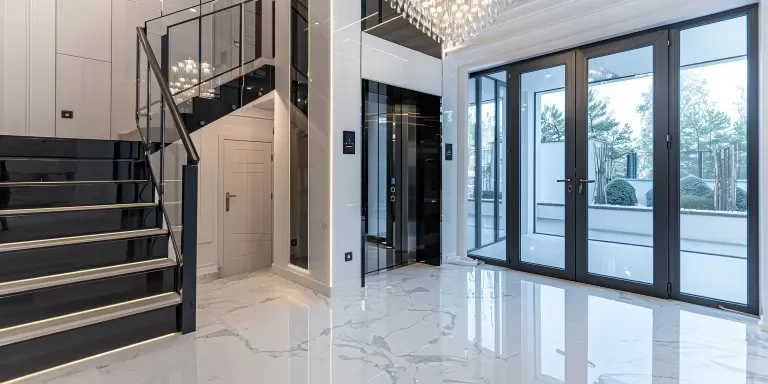 A home indoor lift with glass doors