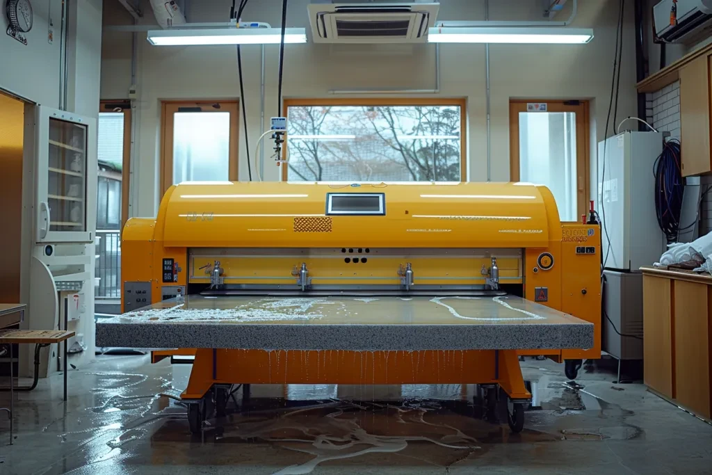 A large format heat press with two nozzles for running onto the floor
