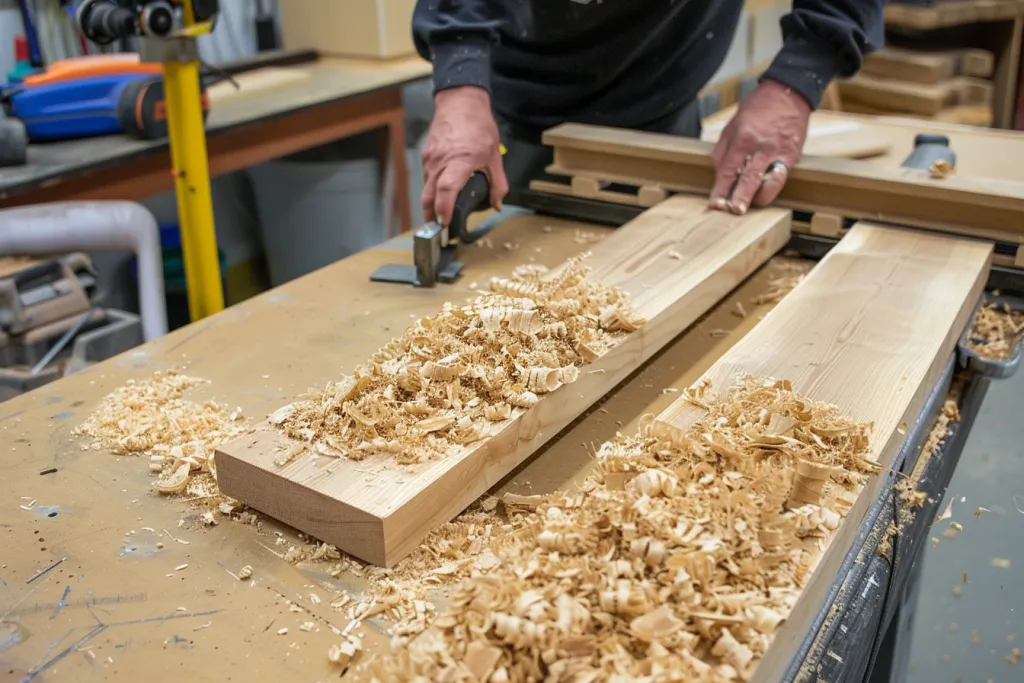 A man is using a planer to do woodworking