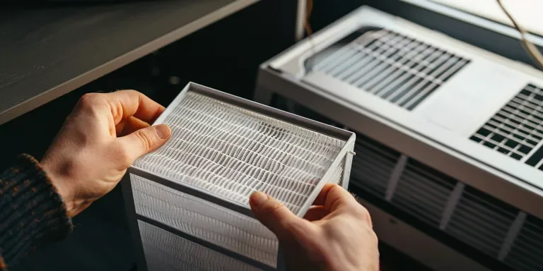 A person is opening the filter of an air purifier to change it
