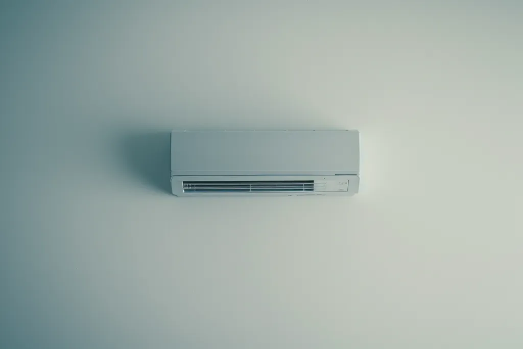 A photo of an air conditioner hanging on the wall