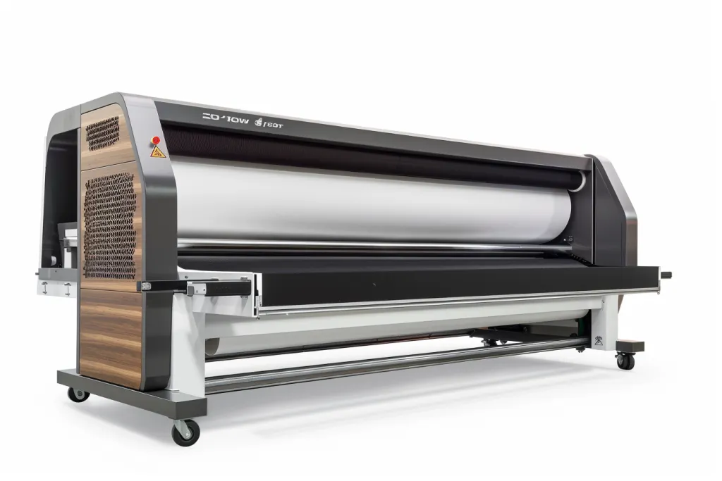 A photo shows a large, modern high-quality laminator