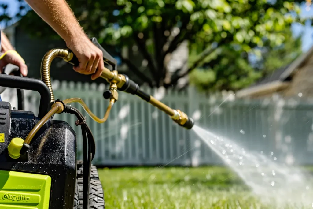 A photo shows an electric high-pressure yard cleaner