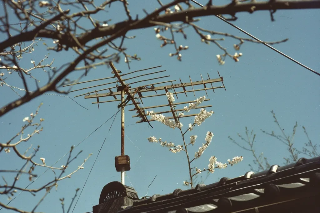 A photo shows an outside television antenna on the roof