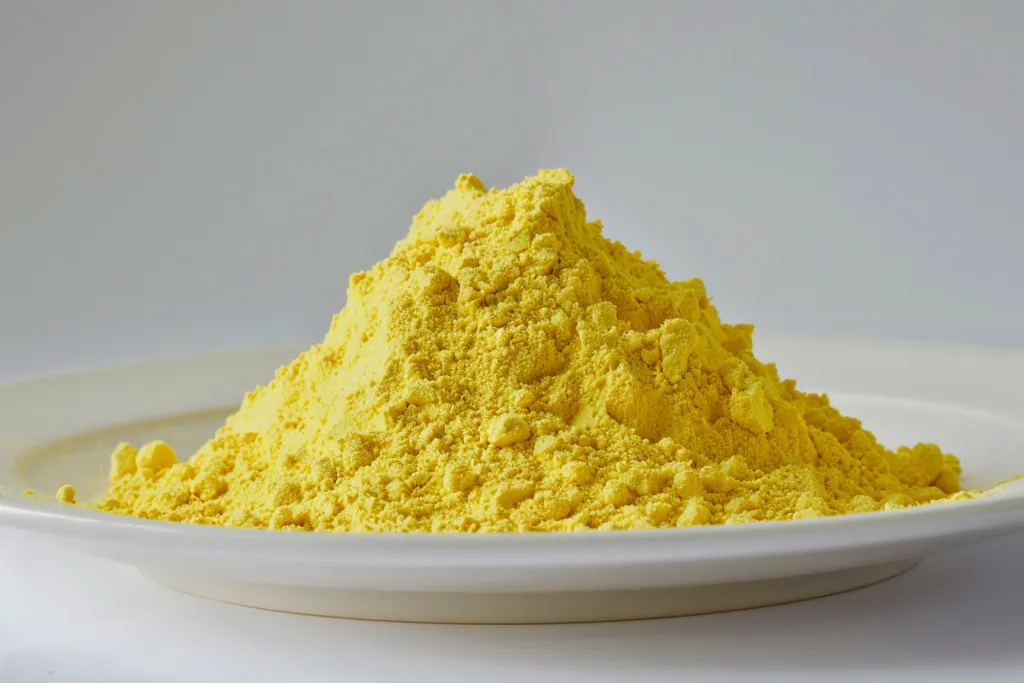 A pile of yellow powder on a white plate