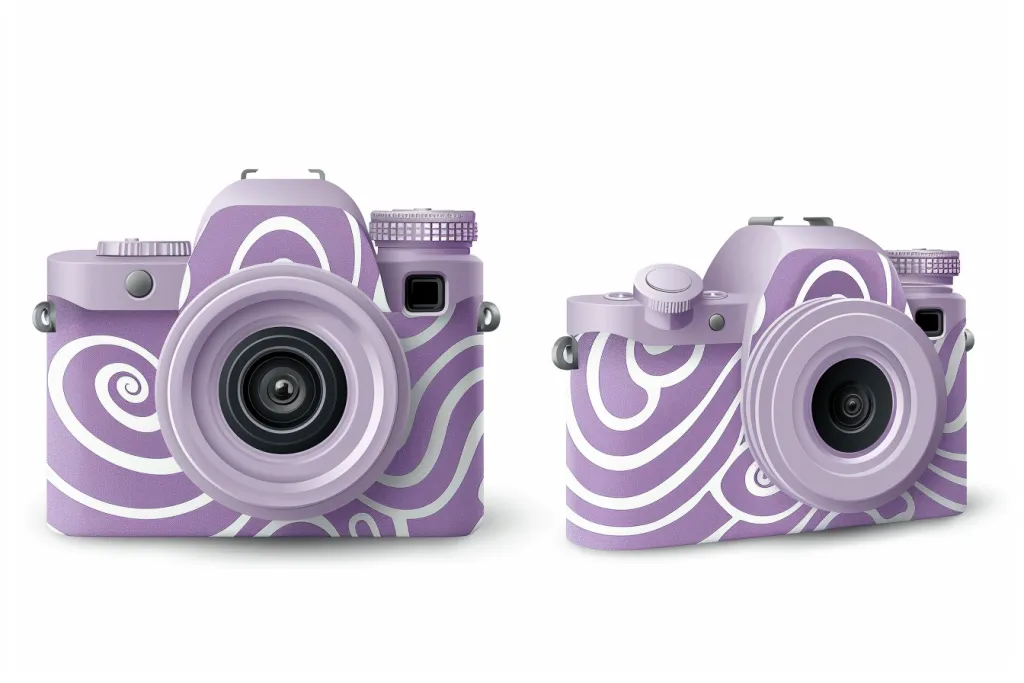 A simple design of an all purple film camera with white swirls