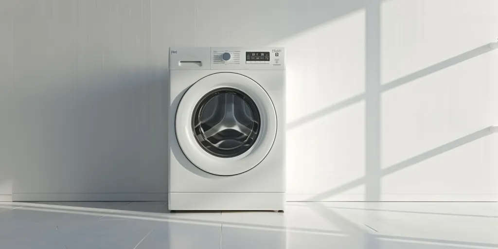 A white front-loading washing machine with no background