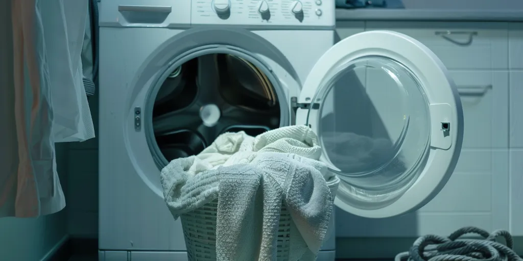 A white washing machine with its door open