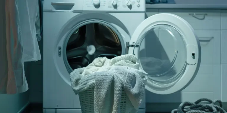 A white washing machine with its door open