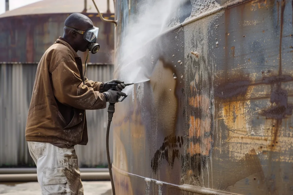 A worker is sanding the surface